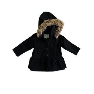 Sebby Girls Black Peacoat Winter Jacket Removable Fur Hoodie Toddler | Size 2T